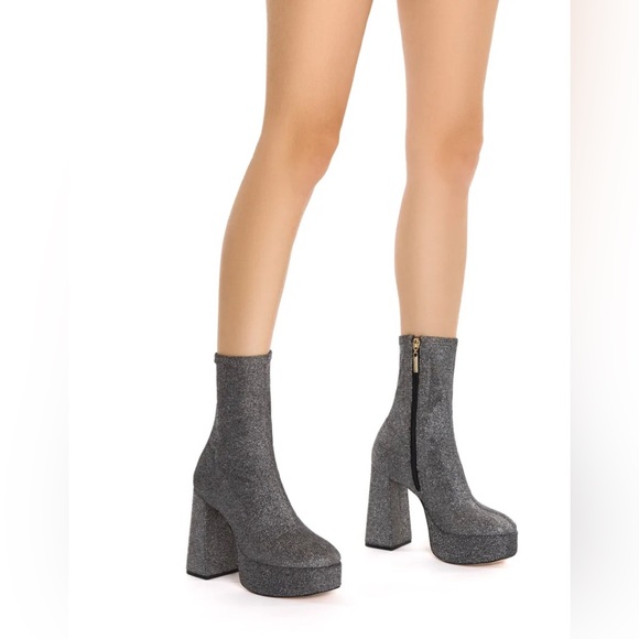 Larroude Dolly Platform Stretchy Silver Boots